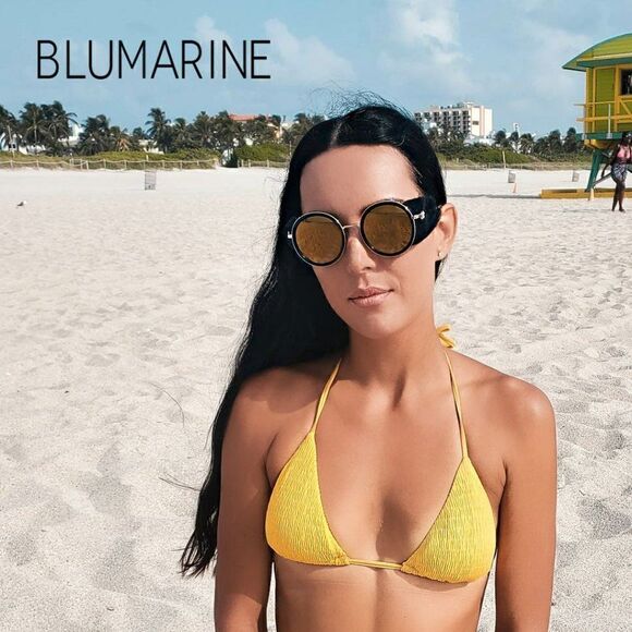 New Blumarine Women Black Sunglasses SBM-109S-300G Gold Mirrored Lens Limited - Picture 2 of 11